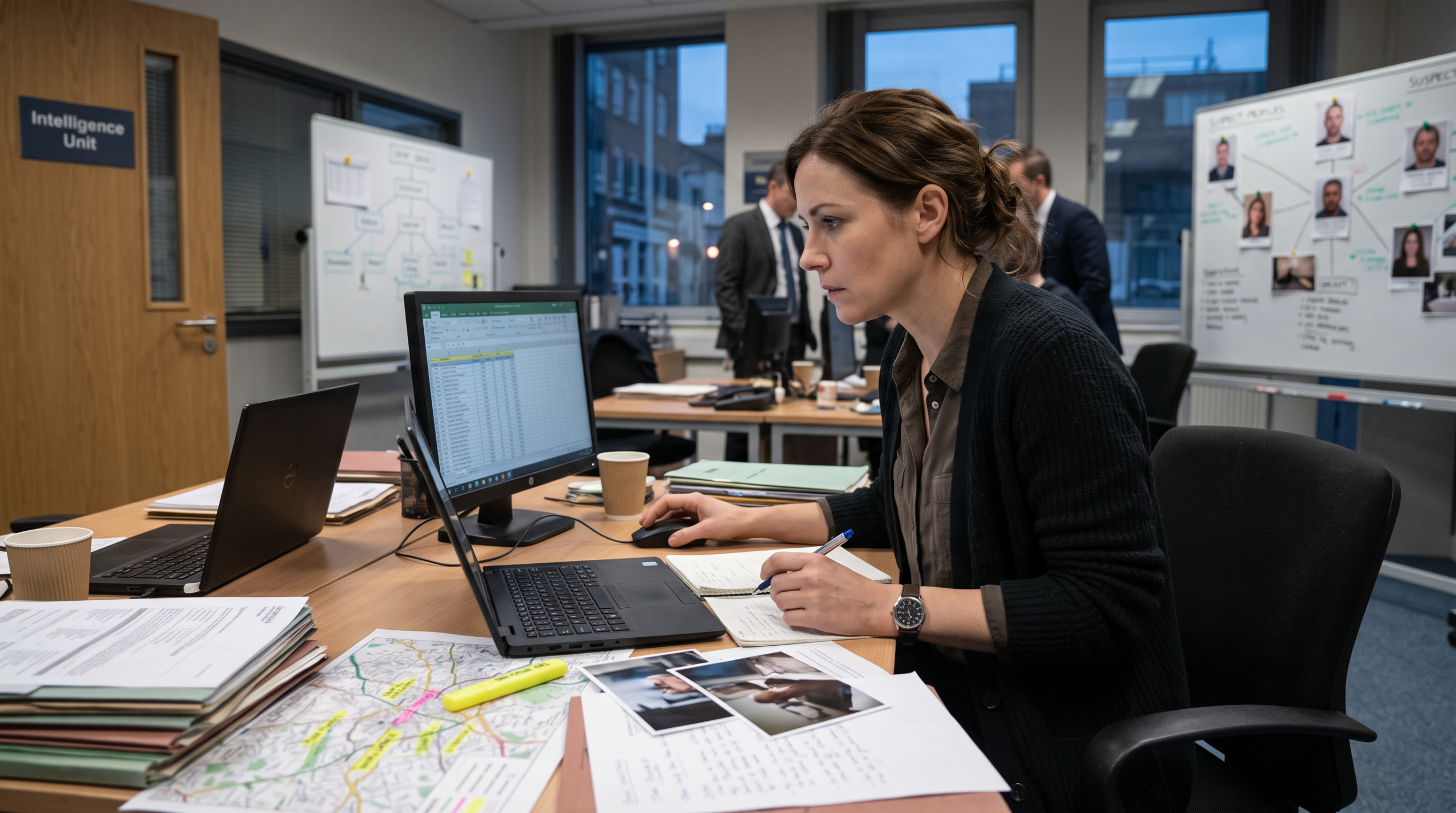 Woman working on criminal intelligence